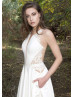 Ivory Lace Satin Transparent Back Wedding Dress